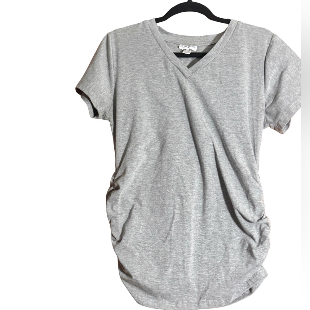 Oh! Mamma Heather Gray V-Neck Short Sleeve Maternity Tee